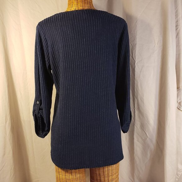 Adrienne Vittadini 3/4 Sleeve Navy Blue Lightweight Knit Sweater Tunic - M - Picture 4 of 5